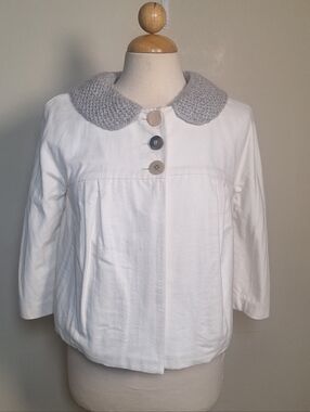 Ports 1961 Cotton Cropped Gathered Puffed Hem Removable Chuncky Knit Collar SZ 6